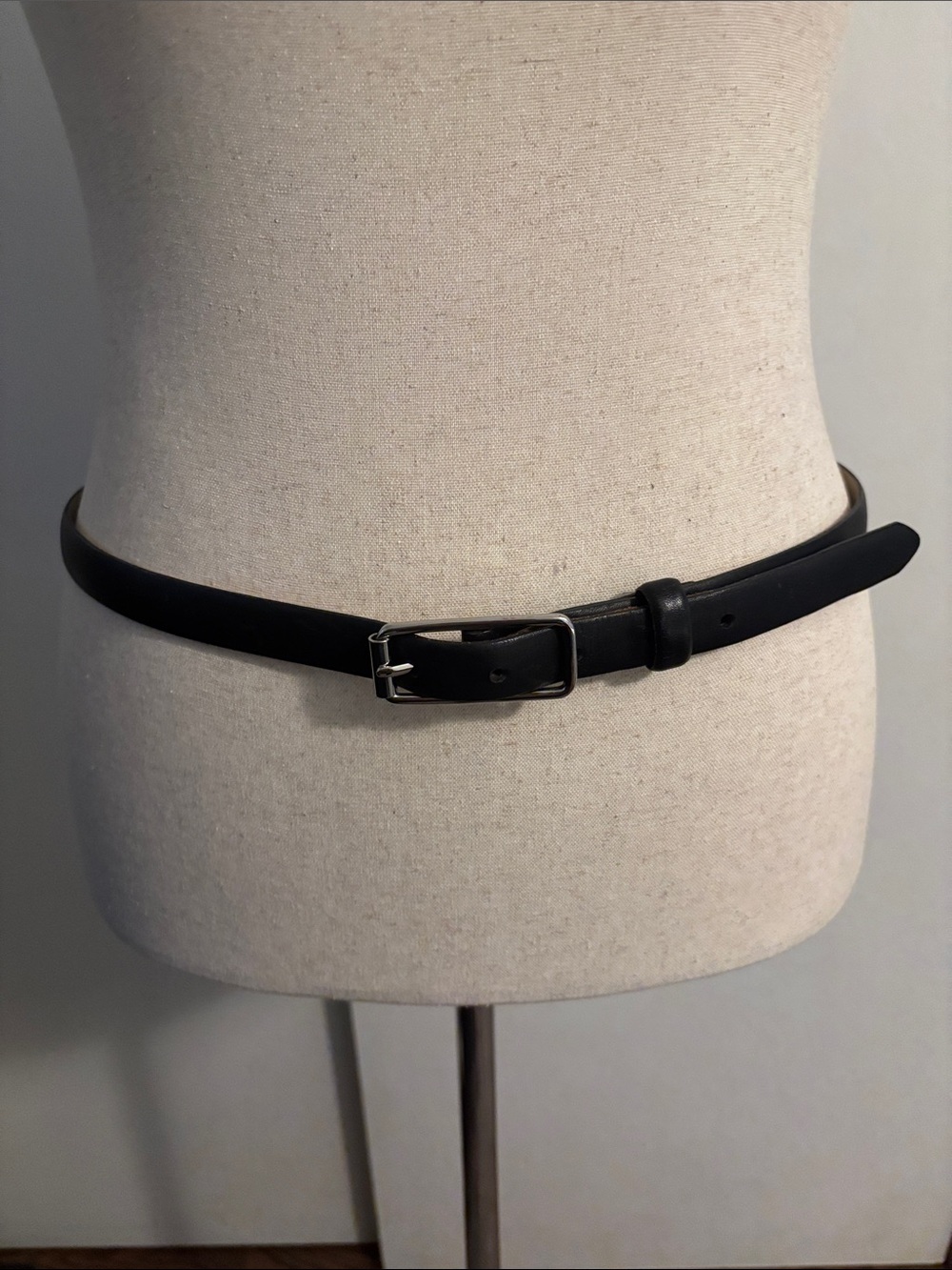 Banana Republic Black Leather Skinny Belt with Silver Buckle